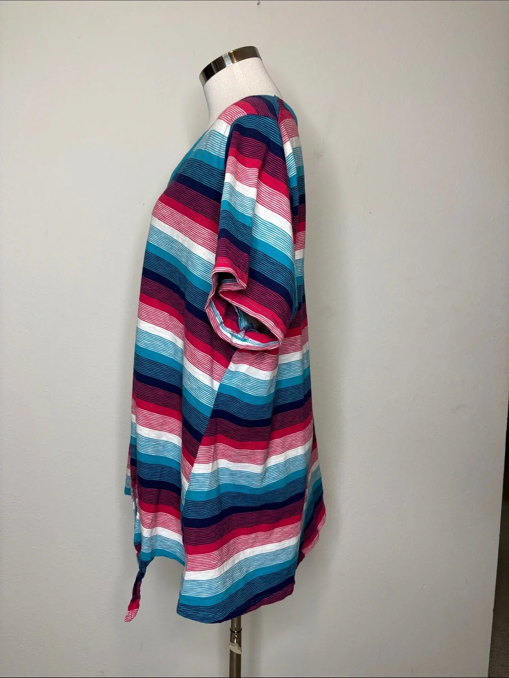 Lane Bryant Striped V-Neck Tie-Hem Top in Teal, Navy, Pink & White - Picture 3 of 6